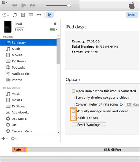 how to check ipod hdd status